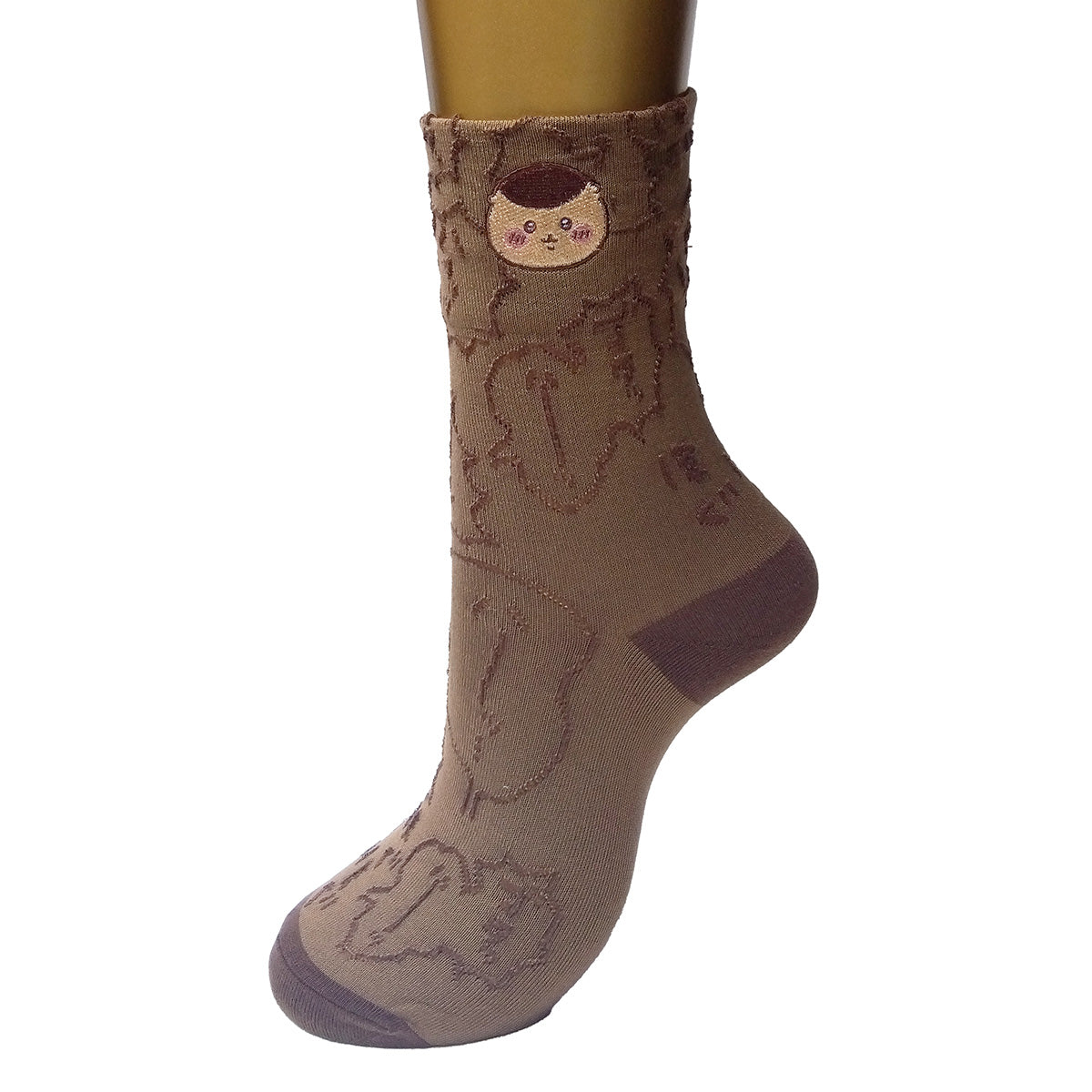 Chiikawa Float Embroidered Crew Socks (Kurimanju Brown) Women’s
