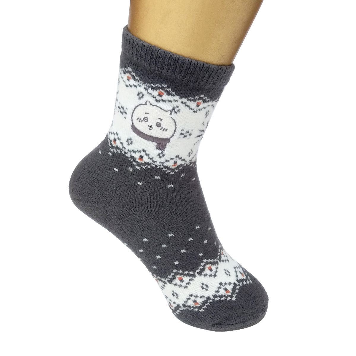 ちいかわ 刺繍クルーソックス(ノルディック柄・チャコールグレー) レディース用