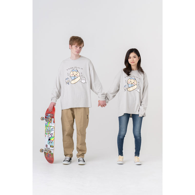 ちいかわ観光 ビックシルエットL/S Tシャツ うさぎスノボ(グレー)