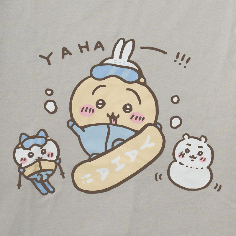 ちいかわ観光 ビックシルエットL/S Tシャツ うさぎスノボ(グレー)