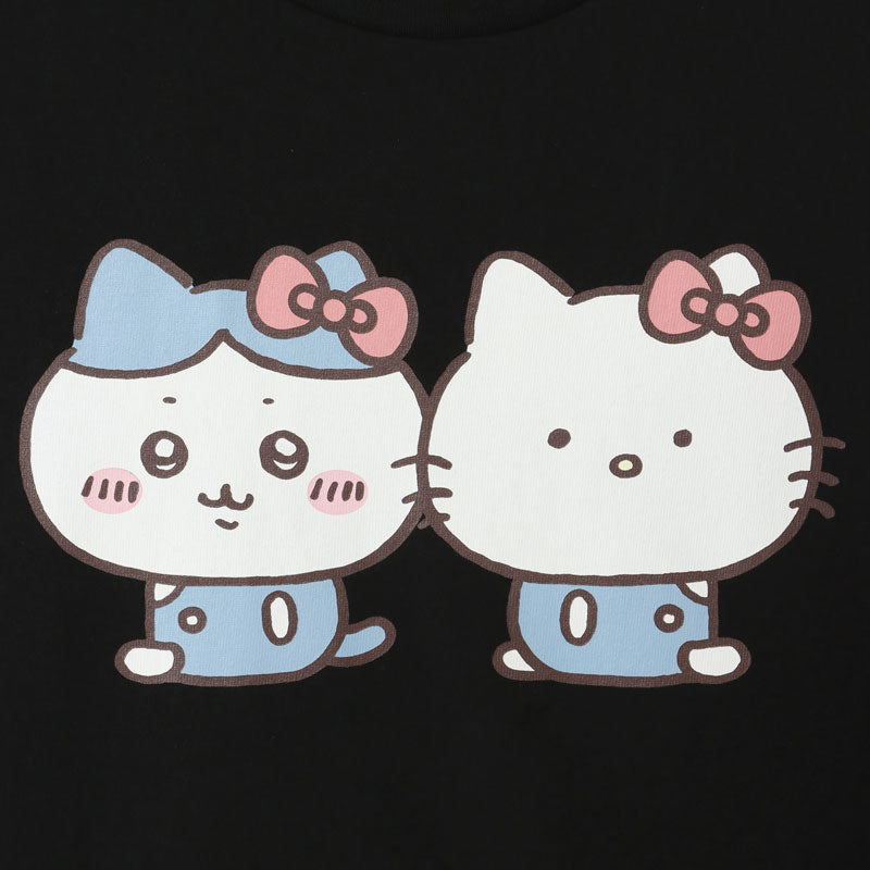 치이카와×산리오 캐릭터즈 빅 티셔츠 하치와레×헬로키티 블랙