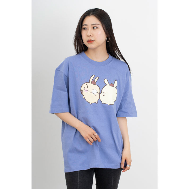 치이카와×산리오 캐릭터즈 빅 티셔츠 우사기×폼폼푸린 더스티 블루
