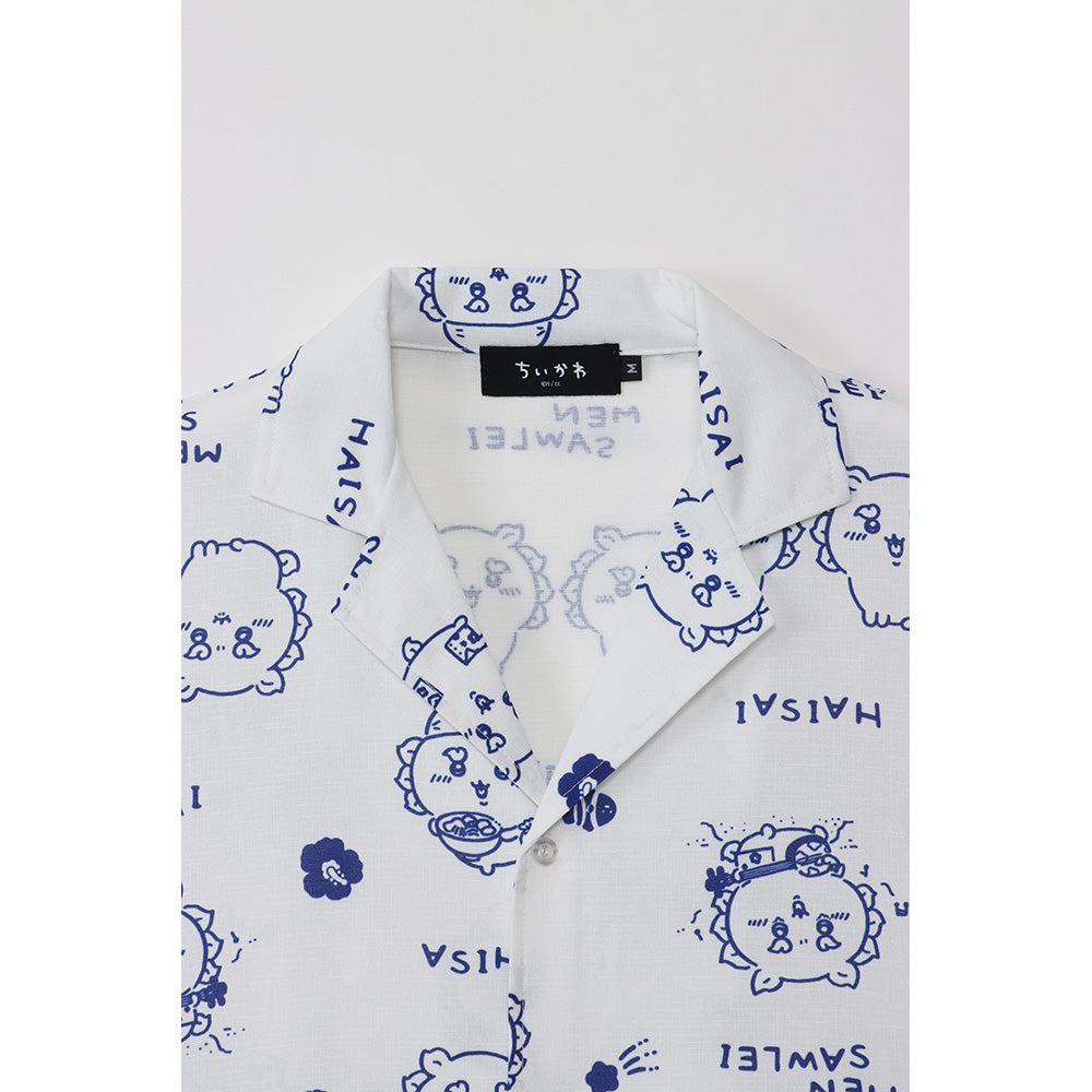 Chikawa Shisa Festival! ! ! Open collar shirt Shisa White