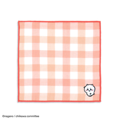 ちいかわ 8重ガーゼタオルハンカチ（ブロックチェック レッド）