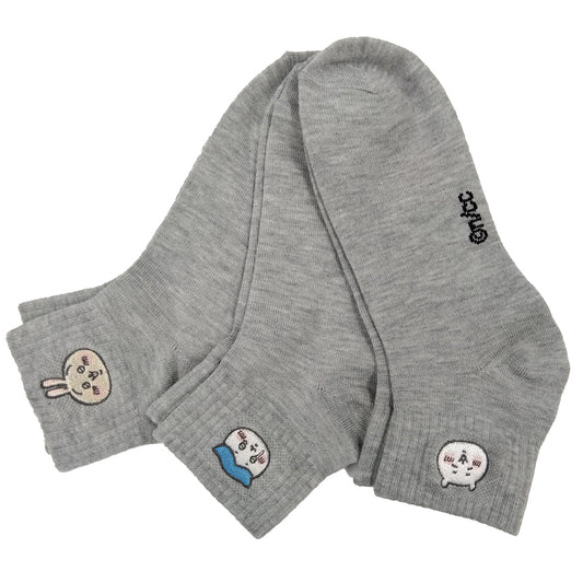 吉伊卡哇 單點刺繡襪 3件套（灰色） 男款