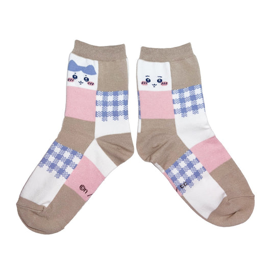 ちいかわ ブロックチェッククルーソックス（ちいかわ＆ハチワレ ベージュ） レディース用