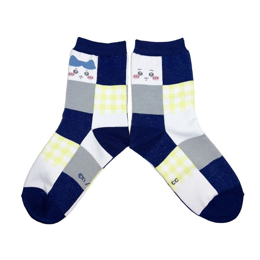 ちいかわ ブロックチェッククルーソックス（ちいかわ＆ハチワレ ネイビー） レディース用