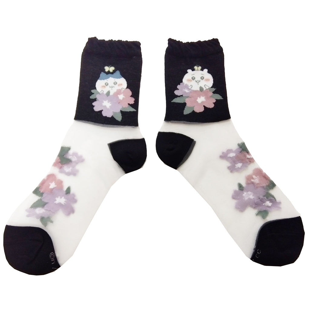 Chikawa thin crew socks (sheer black) for ladies