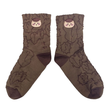 Chiikawa Float Embroidered Crew Socks (Kurimanju Brown) Women’s