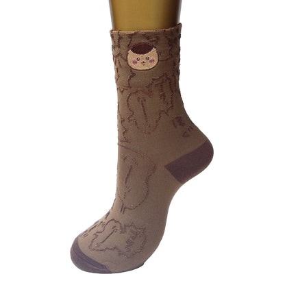 Chiikawa Float Embroidered Crew Socks (Kurimanju Brown) Women’s