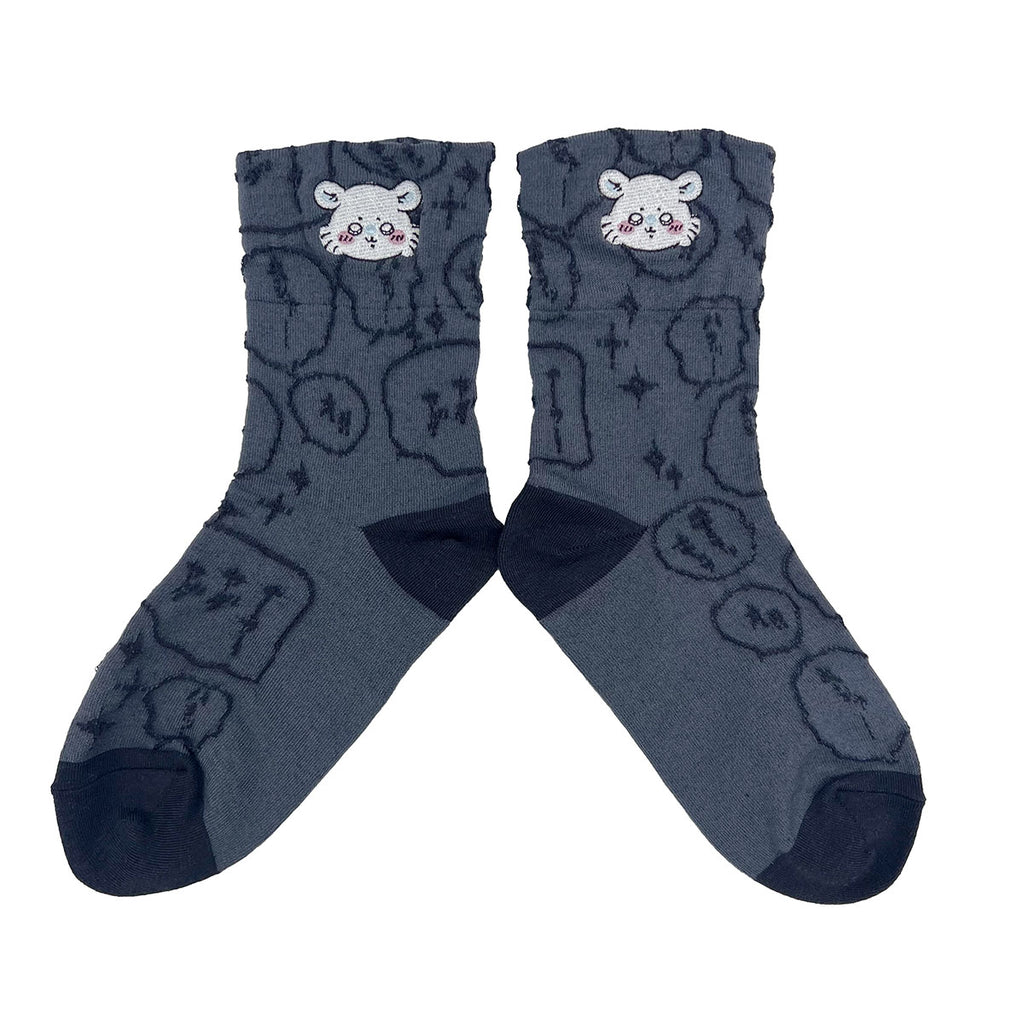 Chiikawa Float Embroidery Crew Socks (Momonga Charcoal) For Ladies