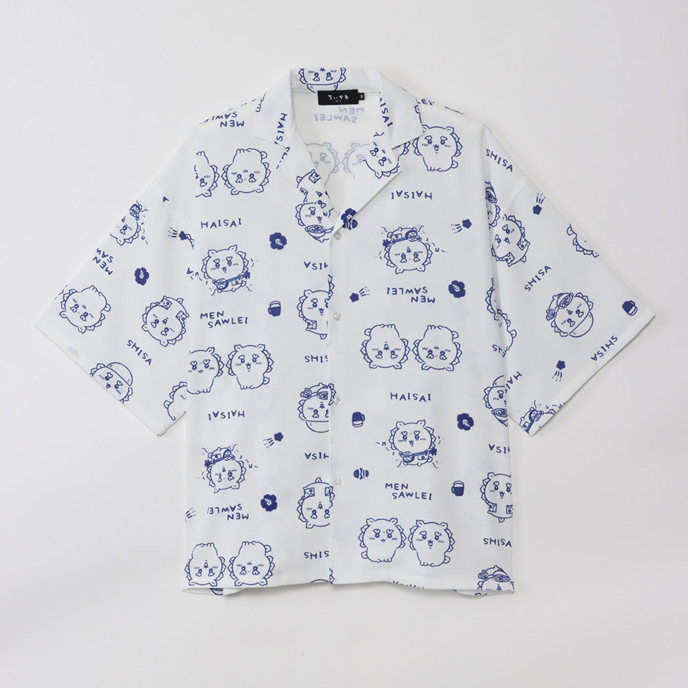 Chikawa Shisa Festival! ! ! Open collar shirt Shisa White