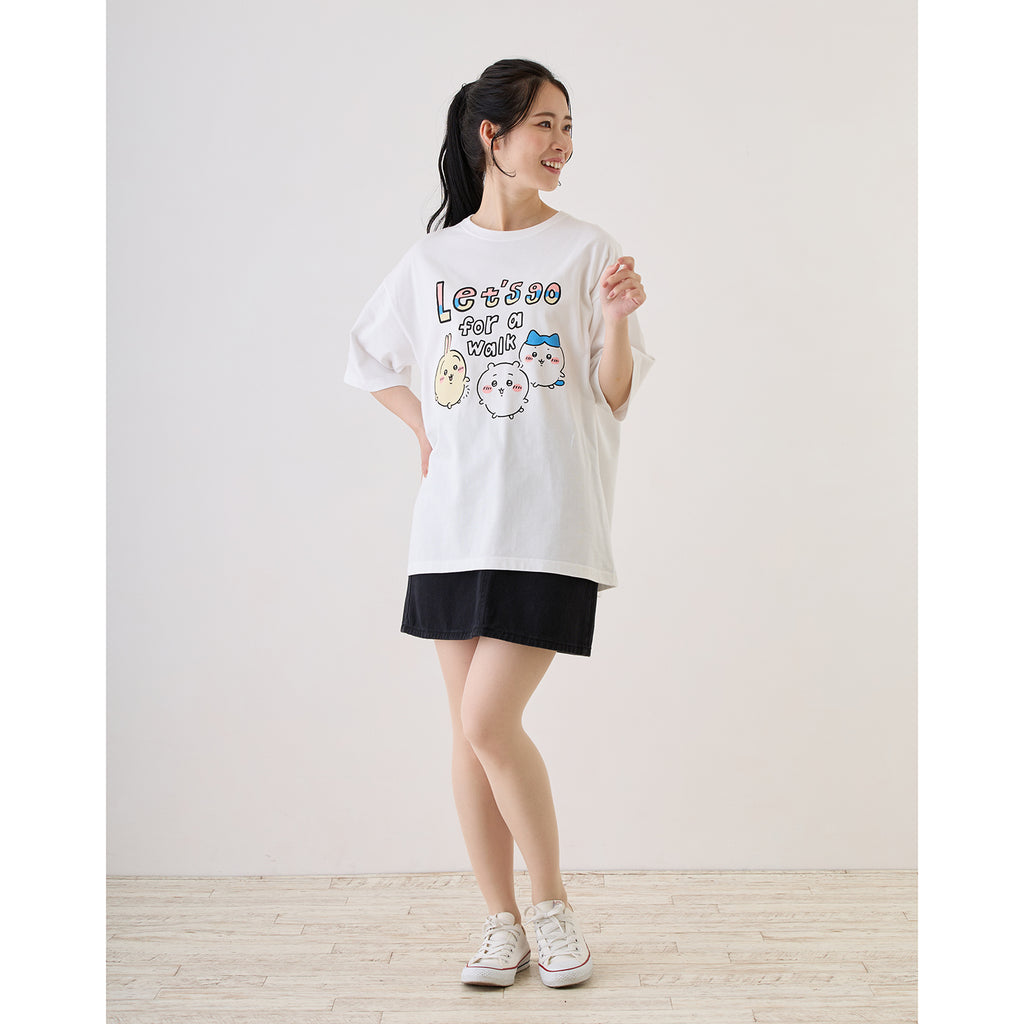 ちいかわ お出かけ楽しみ！な ビッグTシャツ お散歩 ホワイト