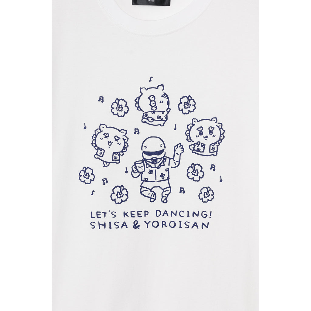 Chiikawa Shisa's souvenirs Yasan T -shirt Let's Keep Dancing White