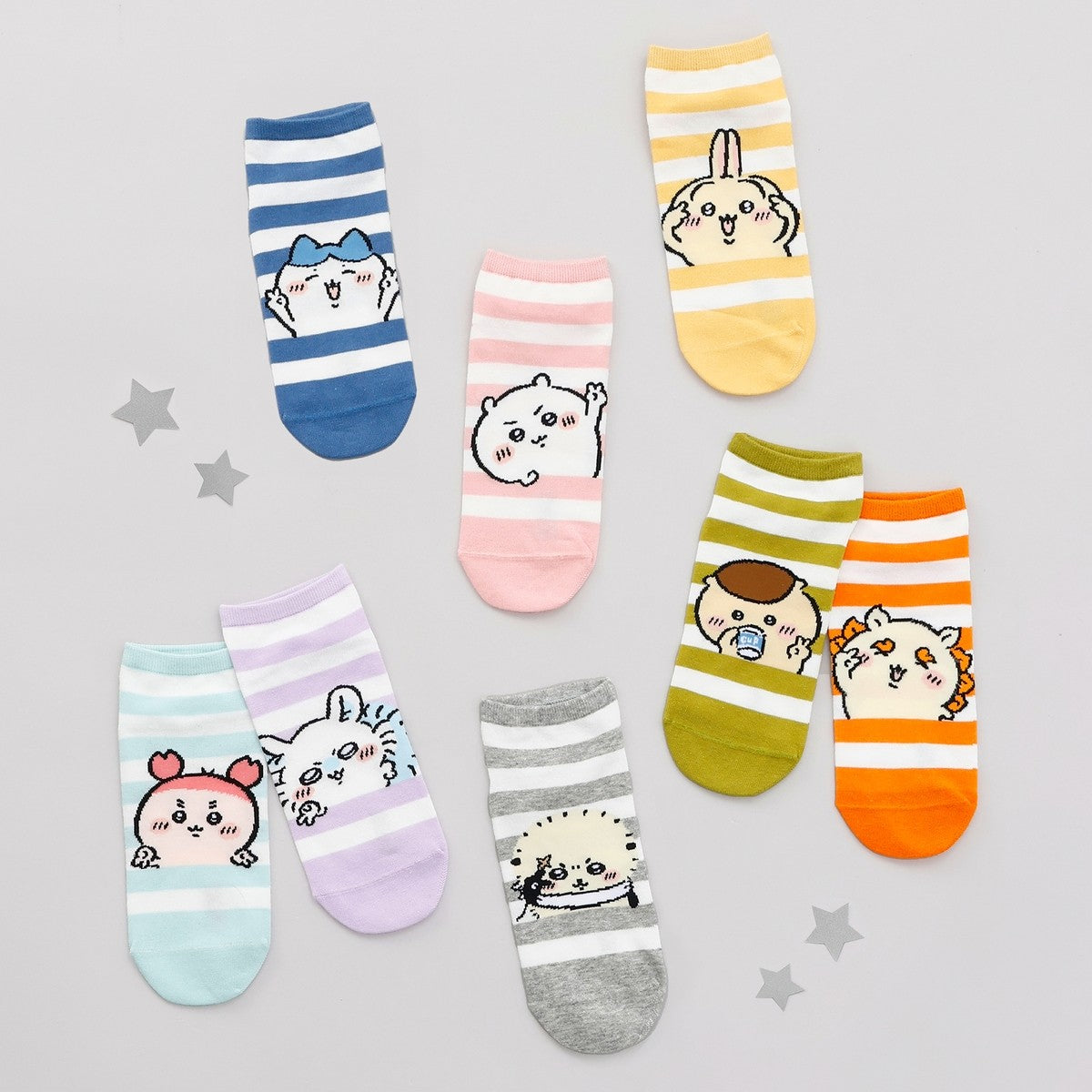 ちいかわ クルーソックス うさぎピース イエローボーダー