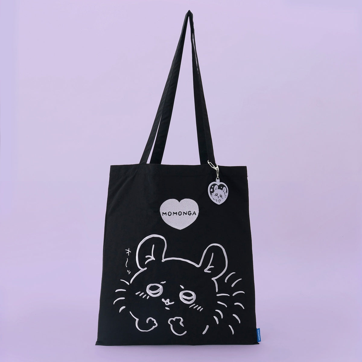 Chiikawa Embroidered ToteBag MomongaHeart Black (with embroideryKey ring) 