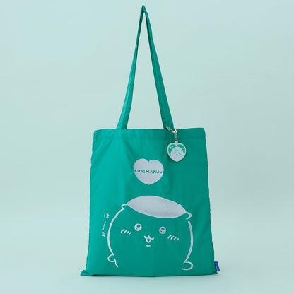 吉伊卡哇 刺繡托特包 栗子饅頭愛心 綠色 (附刺繡鑰匙圈)