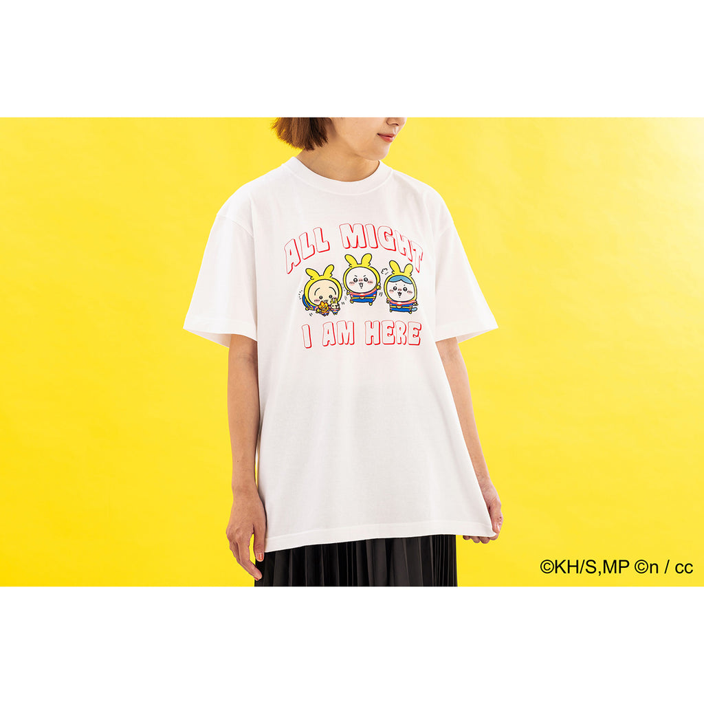 僕のヒーローアカデミア×ちいかわ Tシャツ ALL MIGHT I AM HERE ホワイト