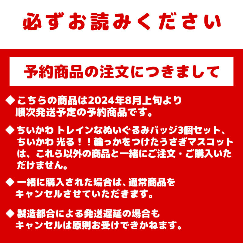 【予約】ちいかわ トレインなぬいぐるみバッジ3個セット【2024年8月上旬より順次発送予定（発送延期の場合もキャンセル不可）】【通常商品と同時購入・配送希望日指定不可】【キャンペーン対象外】