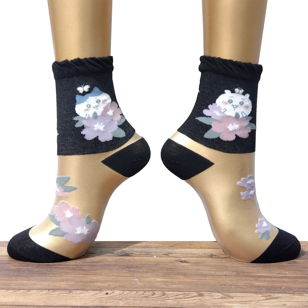 Chikawa thin crew socks (sheer black) for ladies