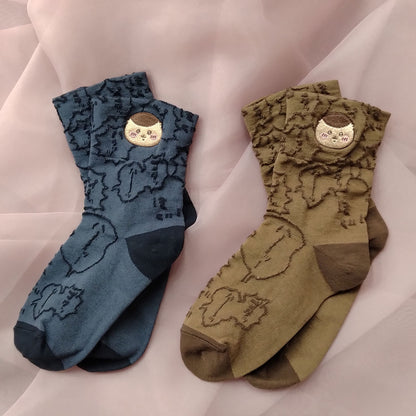Chiikawa Float Embroidered Crew Socks (Kurimanju Brown) Women’s