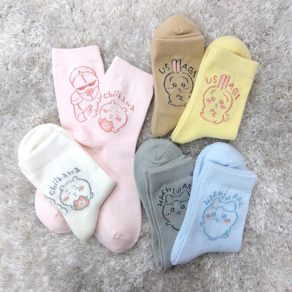 Chikawa Room Socks (토끼 노란색 베이지 색) 숙녀를위한 2 쌍