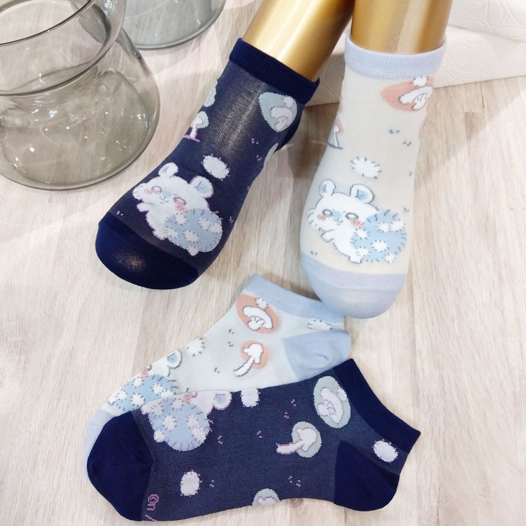 숙녀를위한 치카와 얇은 운동화 길이 양말 (Momonga Collection Navy)