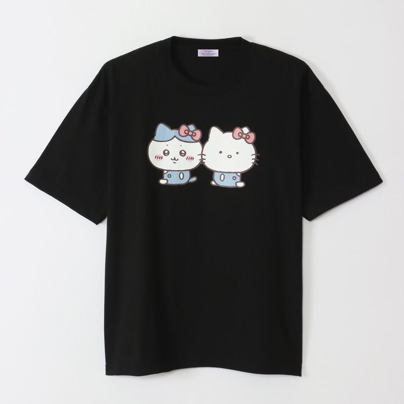 Chikawa x Sanrio Characters Big T -shirt Hachiware x Hello Kitty Black