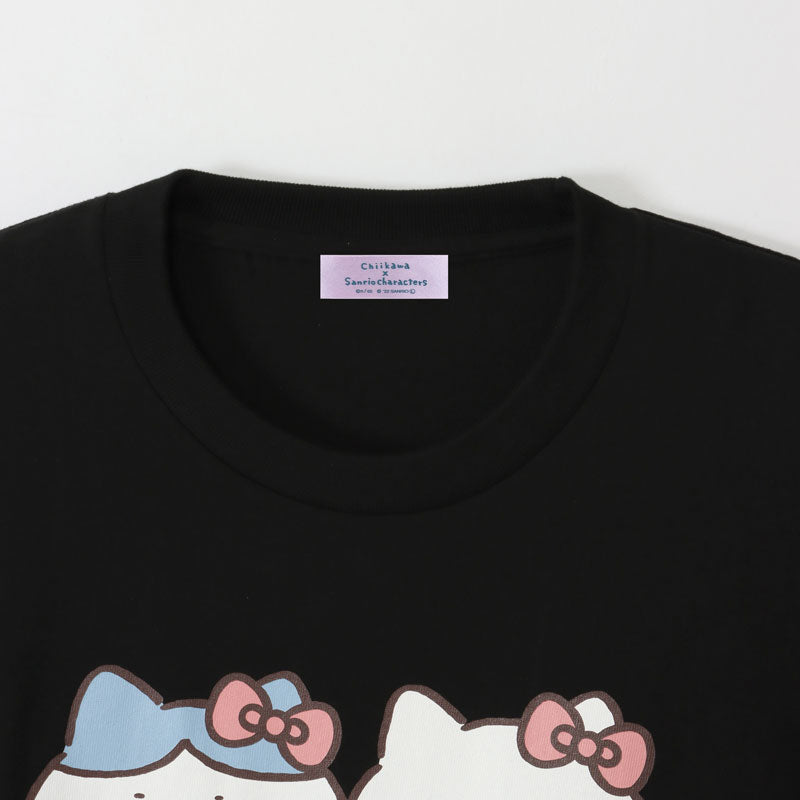 Chikawa x Sanrio 캐릭터 big t -shirt hachiware x Hello Kitty Black