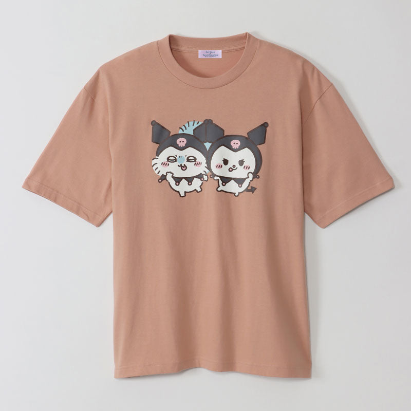 Chikawa x Sanrio Characters Big T -shirt Momonga x Kuromi Dusty Pink