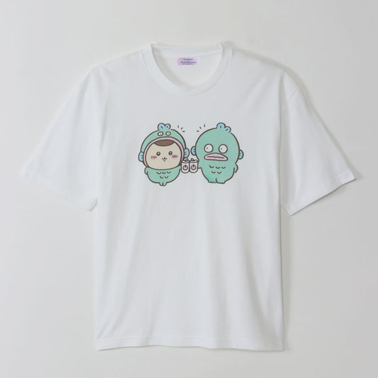 ちいかわ×サンリオキャラクターズ ビックTシャツ くりまんじゅう×ハンギョドン ホワイト