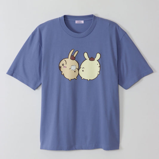 Chiikawa × Sanrio Characters Big T-Shirt Usagi × Pom Pom Purin Dusty Blue