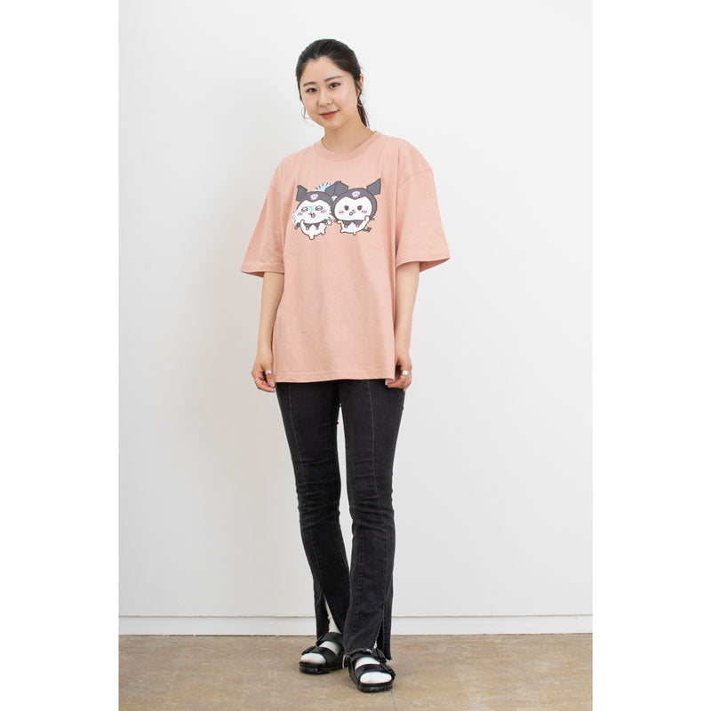 Chikawa x Sanrio Characters Big T -shirt Momonga x Kuromi Dusty Pink