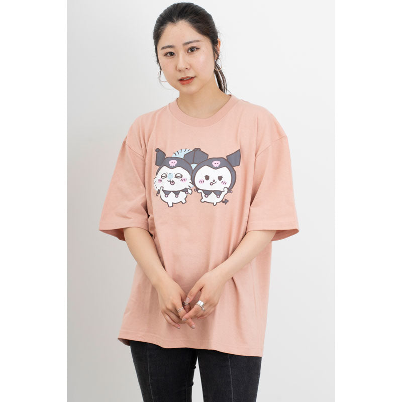 Chikawa x Sanrio Characters Big T -shirt Momonga x Kuromi Dusty Pink