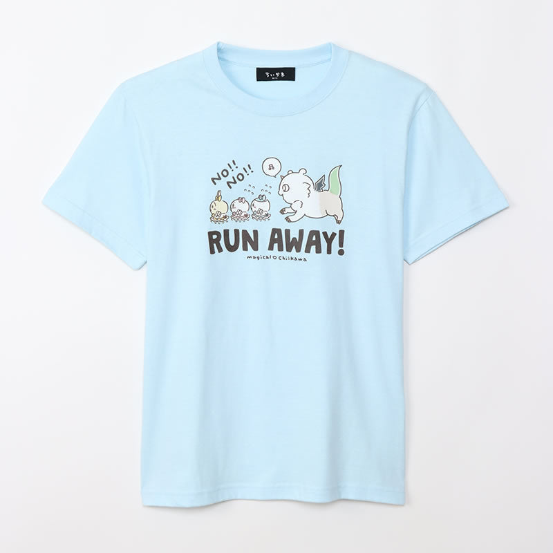 Seriously Karakukai Kawa T -shirt RUN AWAY Light Blue