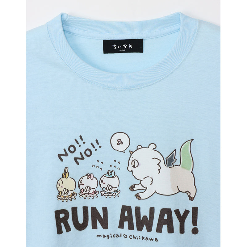 Seriously Karakukai Kawa T -shirt RUN AWAY Light Blue